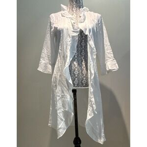 April Cornell white Cover Up XS White Gauzy Open Front Cardigan Sheer‎ peasant
